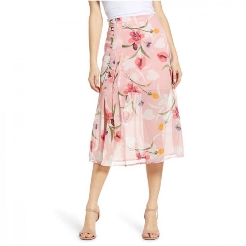 Leith pink floral chiffon midi skirt